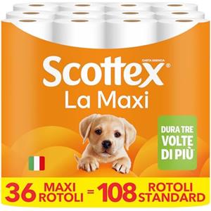 Scottex Carta Igienica La Maxi, Rotoli a Durata Tripla, 36 Maxi Rotoli