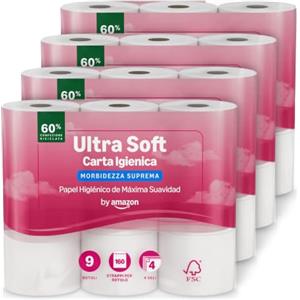 by Amazon, Carta Igienica Ultra Morbida, 4 Veli, 36 Rotoli (4 Confezioni da 9), 160 Strappi per Rotolo, Certificata FSC