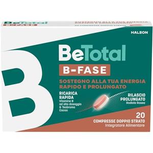 Be-Total B-Fase Integratore Alimentare Energia, 20 Compresse doppio strato | Con Biotina, Vitamina B, Rodiola Rosea e Teobroma Cacao