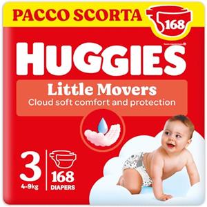 Huggies Little Movers, 168 Pannolini Taglia 3 (4-9 Kg), Pacco Scorta