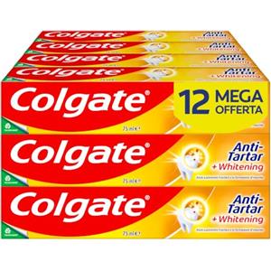 Colgate Dentifricio Colgate AntiTartar + Whitening 12 x 75 ml| dentifricio sbiancante per i denti | dentifricio al fluoro | aiuta a prevenire il tartaro sui denti | Aiuta a rimuovere le macchie superficiali