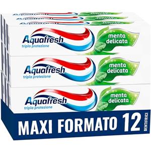 Aquafresh Tripla Protezione, Dentifricio 3 in 1, Menta Delicata, 12x75 ml | Protezione per Tutta la Famiglia