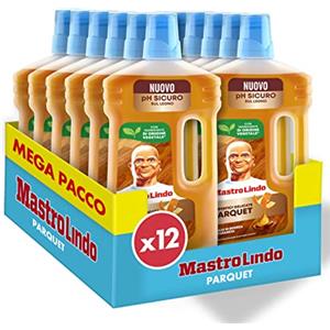 Mastro Lindo Detersivo Pavimenti Per Legno, 12x 930ml | Sicuro Sui Pavimenti in Parquet e Superfici Delicate, Rimuove Sporco e Grasso, Con Olio Essenziale di Arancia