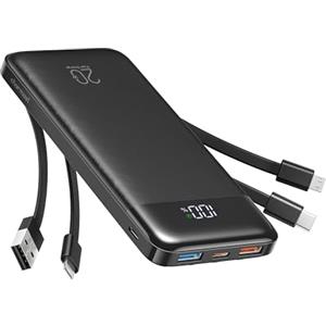 Charmast Power Bank con Cavi Integrati, 22.5W 20000mAh Ricarica Rapida | Powerbank Caricatore Portatile con 5 Uscite e 4 ingressi Compatibile con iPhone 17 16 15 14 13 12 11 Series, Samsung, Xiaomi