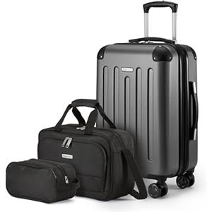 Amazon Basics Set di Valigie Rigide, 3 pezzi, Trolley, Borsa a mano, Borsa da viaggio compatta, Espandibili, 4 Ruote Girevoli, Nero