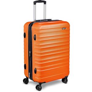 Amazon Basics Valigia Rigida Media - Bagaglio Espandibile ABS con 4 Ruote Doppie Girevoli - Resistente ai Graffi e Leggera - 68 x 45,1 x 28,6cm - Arancione Bruciato