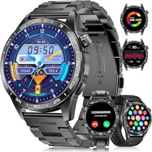 LIGE Smartwatch Uomo Con 3 Cinturini/1.43" AMOLED/400mAh, Orologio Con Chiamata Bluetooth, 24/7 Cardiofrequenzimetro SpO2, IP68 Impermeabile 124 Modalità Sportive Per Android iOS,SML3-H
