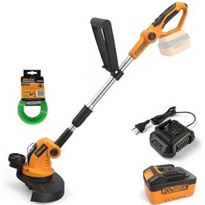 TOOLMAK Decespugliatore a Batteria 20V 4,0 Ah, Taglio 26cm per Prato | Tagliabordi Elettrica con a Filo di Nylon Portatile per Giardino, Asta Telescopica con 75-123cm (1 Batteria Inclusa)