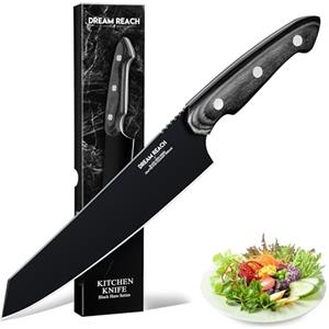 Dream Reach Coltello da Chef, Coltello da Cucina Nero, Acciaio Inossidabile ad Alto Tenore Di Carbonio, Manico In Legno Ergonomico per Cucina