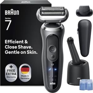 Braun Serie 7 Rasoio Elettrico Barba 72-C7200cc, Accessorio, Smartcare, Oro | Regolabarba Uomo 100% Impermeabile, Ricaricabile, Rifinitore di Precisione, Stazione Smartcare, 1 Accessorio, Rasoio Barba