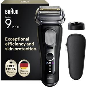 Braun Serie 9 Pro+ Rasoio Elettrico Barba, Custodia, 9610si Nero | Regolabarba Uomo Impermeabile, Ricaricabile, con Rifinitore di Precisione e Base di Ricarica, Custodia, Idea Regalo