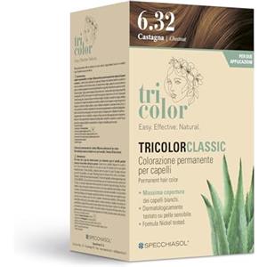 Specchiasol Tricolor Tinta per Capelli 2 applicazioni | Colore Capelli Senza Ammoniaca Permanente con Estratti Vegetali | Copertura Eccellente Dei Bianchi | Tinta Castagna 6.32
