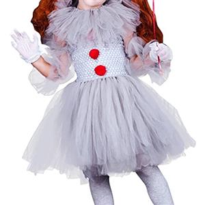 Generico Costume Pennywise Ragazza Costume Halloween Clown Bambina Costumi da Pagliaccio Costumi di Halloween Spaventoso, Film Horror It Fancy Dress Up per Abiti Cosplay Carnevale Festa