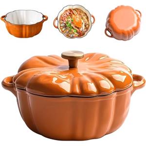 MEKLITRZ Pentola Olandese A Forma Di Zucca Con Coperchio, Pentole Olandesi A Forma Di Zucca In Ghisa Smaltata, Pentole Di Terracotta Grandi E Resistenti(1.85L)