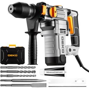 DEKOPRO Martello Tassellatore a Filo 1500 W, 5,5 J, SDS-Plus, 3 Funzioni | Velocità Regolabile 300-1000 giri/min, Foratura Nel Calcestruzzo Fino a 32 mm, 3 Punte e 2 Scalpelli inclusi