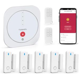 TUGARD Allarme Casa Senza Fili, antifurto casa wireless con Centrale, 5 Sensori Porte/Fenestre e 2 Telecomandi, App Tuya/Smart Life, Animali Domestici, Alexa, Nessuna Tassa Mensile