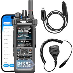 Radtel RT-950 PRO Radio amatoriale 27 MHz TX GPS/APRS, 10 W Walkie Talkie Radio bidirezionale portatile a lungo raggio (con cavo di programmazione, microfono)