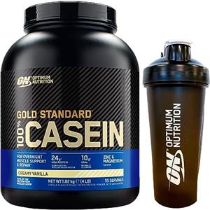 Optimum Nutrition Gold Standard 100% Casein Proteine di Caseina in Polvere a Rilascio Graduale Durante la Notte con Zinco e Magnesio Gusto Crema alla Vaniglia 55 Porzioni 1,82Kg + Shaker
