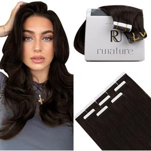 RUNATURE Extension Biadesivo Capelli Veri Marrone Scuro 25cm 20pcs 30g #2 | Extension Adesive Invisibile，Dritto,Lisci,Effetto Naturale