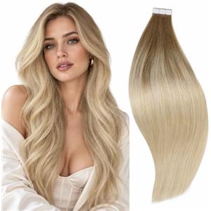 RUNATURE Extension Capelli Veri Biadesivo Biondo 30cm 20pcs 30g #BA8/60 | Extension Capelli Veri Biadesivo Balayage Biondi,Dritto,Lisci,Invisibile