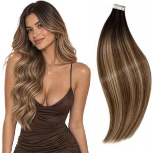 RUNATURE Extension Adesive Capelli Veri 30cm 20pcs 30g Nero Ombre #1B/4/27 | Extension Capelli Veri Biadesivo Balayage Negro Ombre Biondi,Dritto,Lisci,Invisibile