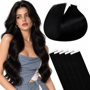 Hetto Extension Capelli Veri Biadesivo Nero 30cm 20pz 30g | 100% Remy umani, cuticole intatte, anti-groviglio. Adesivo invisibile, facile applicazione. Per matrimonio e uso quotidiano.
