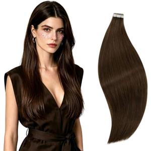 RUNATURE Extension Biadesive Capelli Veri 65cm 20 Pezzi 50g Castano #4 | Extension Adesive Invisibile，Dritto,Lisci,Effetto Naturale
