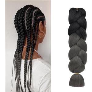 Aomig Allungato Intrecciare, 2pz Parrucca Estension dei Capelli Resistenti ai Calore, Parrucca Rasta per Crochet Twist Intrecciare i Capelli Africane Extension, Nero-Grigio Scuro