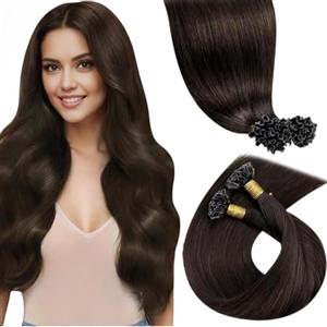LaaVoo Extension Capelli Veri Cheratina Castano Scuro, U Tip pre bonded, Invisibili e Naturali, Capelli Remy Umani Lisci, per Uso Quotidiano 35cm 40g 50 Ciocche #2