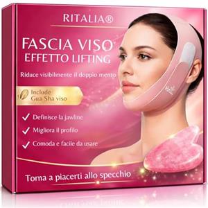 Ritalia Fascia Doppio Mento Donna con Pietra Gua Sha Ritalia Maschera Lifting Notte | Guaina Snellente con Pietra Rosa per Jawline e Contorno