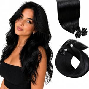 LaaVoo Extension Capelli Veri Cheratina Nero Jet 40cm 40g 50 Ciocche | Nail Tip pre bonded, Leggeri e Morbidi, Capelli Remy Umani, per Ufficio e Quotidiano #1