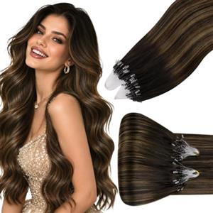 Hetto Extension Microring Capelli Veri Lunghezza Extra 50ciocche 40cm 50g | Ritratti fotografici, Posa personalizzata, Castano scuro espresso balayage, Applicazione senza calore, Volume alle radici
