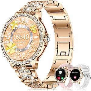 fitonyo Smartwatch Donna Diamond,1.32''Smartwatch Donna Chiamate e whatsapp,Fisiologia Femminile Cardiofrequenzimetro SpO2/Monitoraggio del Sonno/19 Allenamenti, Orologio Smart Watch per iOS Android
