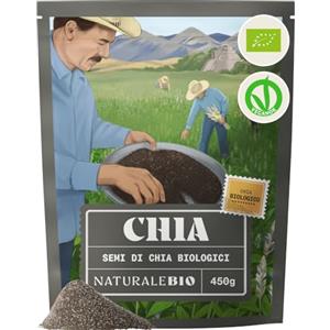 NaturaleBio Semi di Chia Bio ricchi di Fibre e Omega-3 | 450 g. Semi di chia bio ricchi di fibre per overnight oats, smoothie, bowl, dolci e pudding.