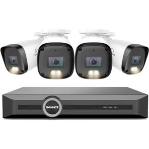 SANNCE 2K Kit Telecamere Videosorveglianza Esterno PoE, 6MP NVR 8CH, No HDD | 4×3MP Telecamera da Esterno IP, Rilevamento Persone/Veicoli/ Movimento, Audio, IP67 Videocamera Sorveglianza