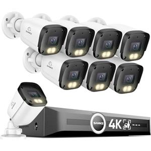 SANNCE 4K PoE Kit Videosorveglianza Esterno, 8 Telecamere da 128° | 8MP NVR 8 Canali senza HDD, Rilevamento Persone/Veicoli, Visione Notturna Colorata, Audio, IP67 Videocamera Sorveglianza