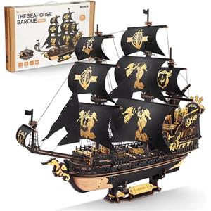 ROKR Kit di Modelli di Barche in Legno Con Puzzle 3D per Adulti, MCB02 | The Seahorse Barque ,Barca a Vela Fai Da Te Meccanica, Kit di Modelli per Adulti