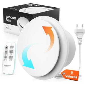 SBONNI Aspiratore Bagno 100 mm Reversibile, 6 Velocità, Indicatore Luminoso, Ventola Aspirazione con Telecomando, Memoria Intelligente, IPX4, Estrattore Aria Silenzioso per Bagno WC