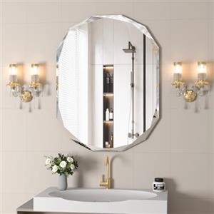 NEUWEABY Specchio da bagno da parete, specchio ovale da 75 x 90 cm specchio da bagno con bordo smussato irregolare, specchio da parete con bordo smussato, specchio decorativo da parete senza