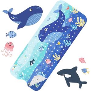 Aolso Tappetino da bagno per Bambini, 100x40cm Tappeto per Doccia con Due Ganci, Tappetino Antiscivolo Antimuffa per Vasca da Bagno e Doccia, Modello Animale Marino, con Ventose, Lavabile in Lavatrice