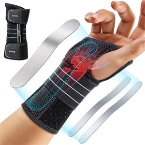 Rakiie Supporto da polso regolabile da notte con 3 guide in metallo, per uomini e donne, nessuna pressione sul pollice, stabilizzatore binario