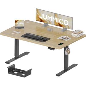 JUMMICO Scrivania Regolabile in Altezza Elettrica 140x70 cm, Scrivania Ergonomica Seduta in Piedi con Vassoio per Cavi e Porta USB, Scrivania per Computer Ufficio, Beige e Nero