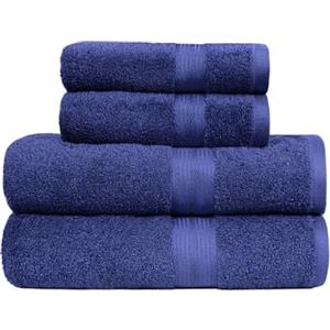 Amazon Basics Set Asciugamani Bagno Spugna 100% Cotone 2 Teli + 2 Asciugamani Viso, Blu Reale, Confezione 4 Pezzi