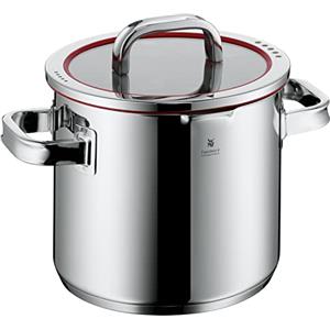 WMF Function 4 Pentola per zuppa di verdure a induzione, 20 cm, coperchio in vetro, pentola grande 5,3 l, acciaio inox Cromargan lucido, 4 funzioni di versamento, scala interna, rosso