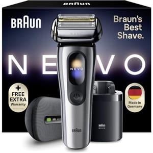 Braun NEVO Rasoio Elettrico Barba, Custodia Power Case, NEVO17005C, Argento | Regolabarba Uomo Impermeabile, Tecnologia Aerotouch, Sistema di Cura 7in1 Nero, Custodia Powercase, Ricaricabile