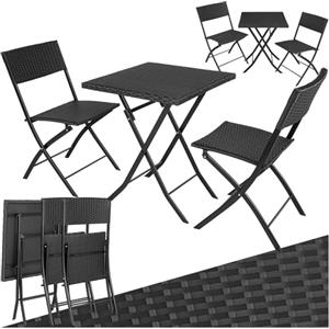 tectake® Set 3 Pezzi Trevi in Rattan, 1 Tavolo con 2 Sedie, Protezione dai Raggi UV, Ripiegabile, Design Moderno, Set Giardino, Terrazzo, Balcone, Campeggio - Nero