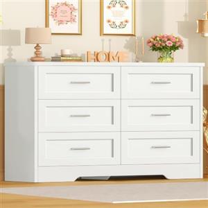 TEENFON Cassettiera Camera da Letto, Settimino con 6 Cassetti - Comò Bianco Moderno e Salvaspazio, Ideale per Soggiorno e Ingresso, 107x35x75.5 cm