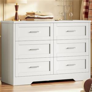 SLINEMO Cassettiera Camera da Letto, Settimino con 6 Cassetti - Comò Bianco Moderno e Salvaspazio, Ideale per Soggiorno e Ingresso, 107x35x75.5 cm