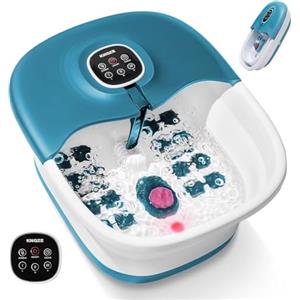 KNQZE Pediluvio Massaggiatore Piedi Pieghevole, Massaggio ai Piedi con Telecomando e Riscaldamento, Bolle, Pietra Pomice, Infrarossi e Timer, 16 Palline per Agopressione, Temperatura Regolabile, Blu