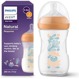 Philips Avent Natural Response - biberon da 260 ml con tettarella a flusso medio (Flusso 3), decorazione a tema foresta, SCY903/74